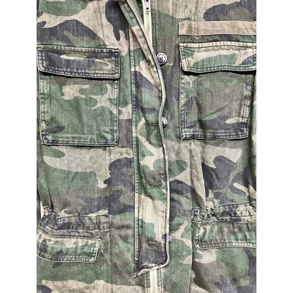 Free People Zippered Camouflage Denim‎ Military Jacket Women’s Size Small